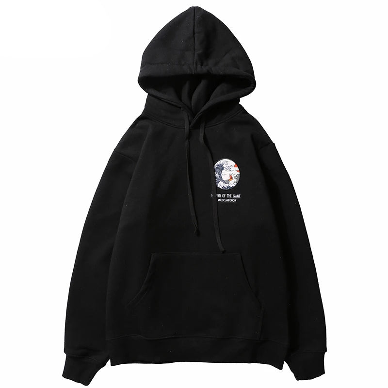 Embroidery Funny Cat Hoodies Sweatshirt Men Hip Hop Winter Fleece Pull