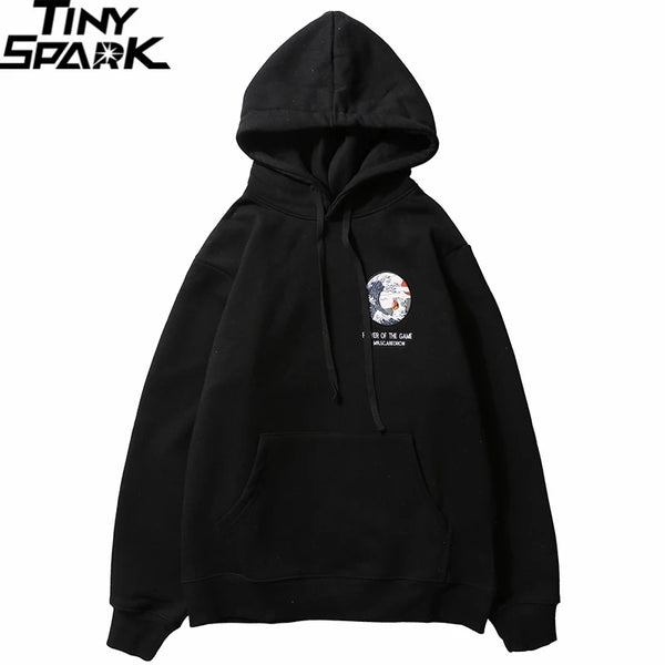 Embroidery Funny Cat Hoodies Sweatshirt Men Hip Hop Winter Fleece Pull