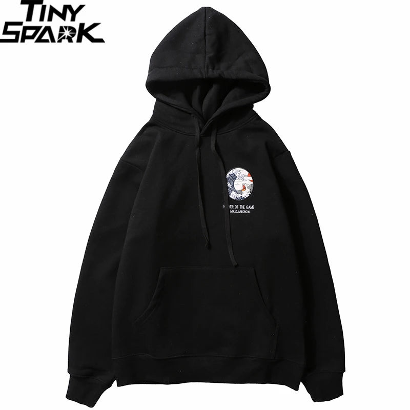 Embroidery Funny Cat Hoodies Sweatshirt Men Hip Hop Winter Fleece Pull