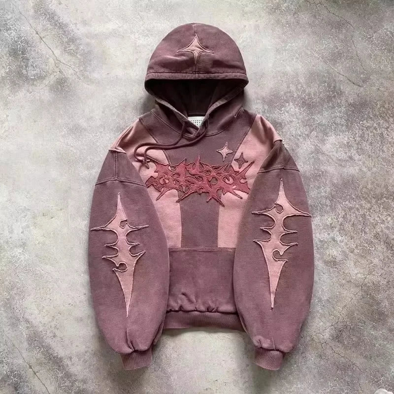 Street Y2K New Fashion Trend Stitching Patch Pullover Hoodie Women Har