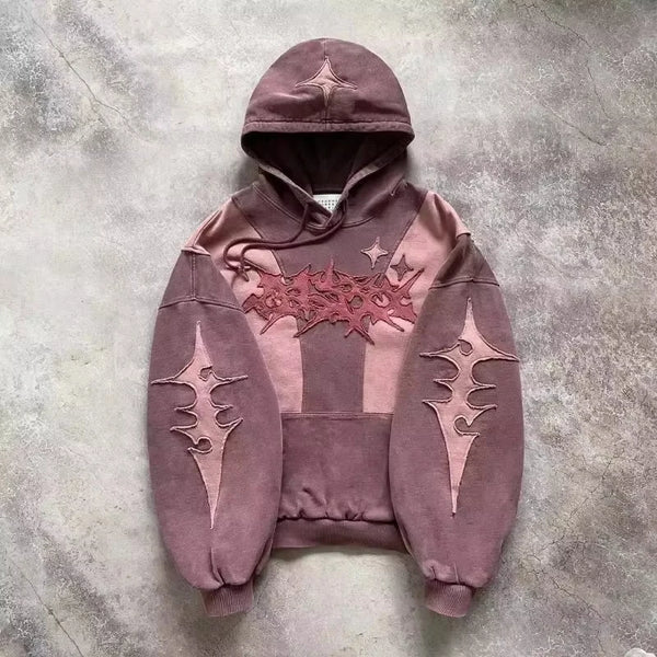 Street Y2K New Fashion Trend Stitching Patch Pullover Hoodie Women Har