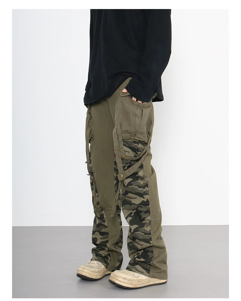 men patchwork camouflage cargo pants streetwear side pockets harajuku joggers unisex hip hop baggy loose straight flare trousers unique joggers style 2846