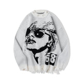 hip hop knitted oversized sweater men autumn winter o neck long sleeve pullover streetwear casual loose sweaters jumper knitwear - Y2K grunge street style, graphic printed hoodie for men and women, oversized streetwear hoodie