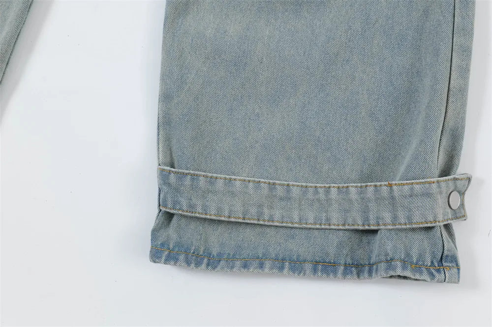 vintage multi pocket baggy jeans mens harajuku cargo denim pants retro hip hop straight loose jean pants men clothing unique cargo style 1087