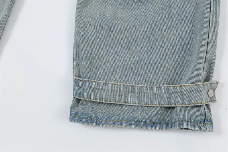 vintage multi pocket baggy jeans mens harajuku cargo denim pants retro hip hop straight loose jean pants men clothing unique cargo style 1087