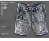 Light Blue Ripped Summer Denim Shorts Street Heavy Washed Destroyed Shorts Men