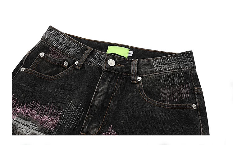 harajuku irregular scratched ripped holes denim jeans men zipper jeans hip hop streetwear new casual straight joggers jean pants unique joggers style 3959