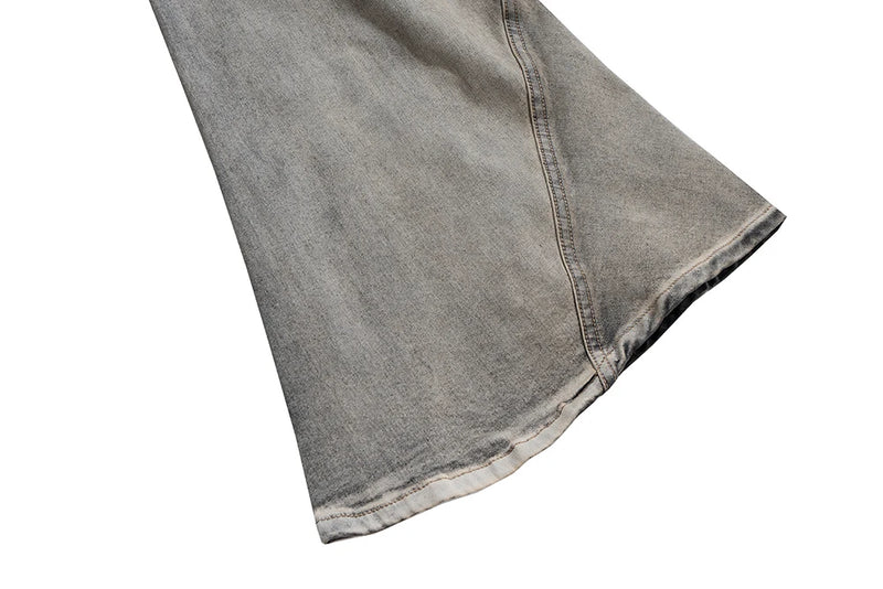 ro ribbons desert colore high elastic micro flared jeans mens straight baggy casual boot cut oversize solid loose denim trousers unique jeans style 878
