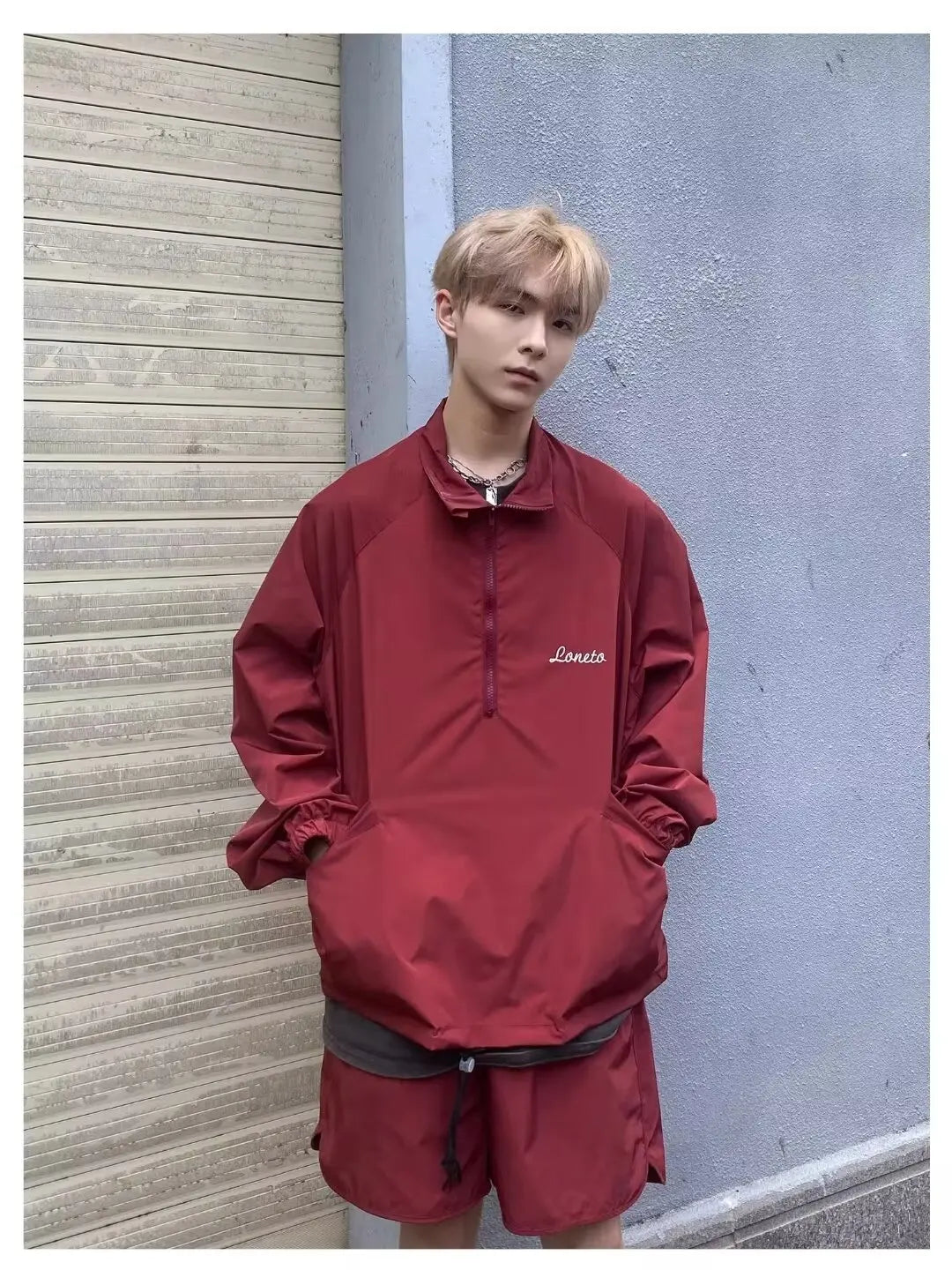 quick drying two piece set men loose casual street sweatshirt shorts y2k stand collar casual loose lightweight suits american unique shorts style 504