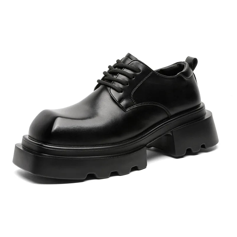 High Street Increase Derby Shoes Men's Streetwear Fashion Thick Sole Platform PU Leather Casual Luxury Designer Shoe