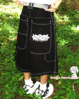Wexwear Embroidery Shorts Skateboarding New Y2k Jeans Denim Baggy Harajuku Gym Basketball Shorts Men Letter Graphic Streetwear