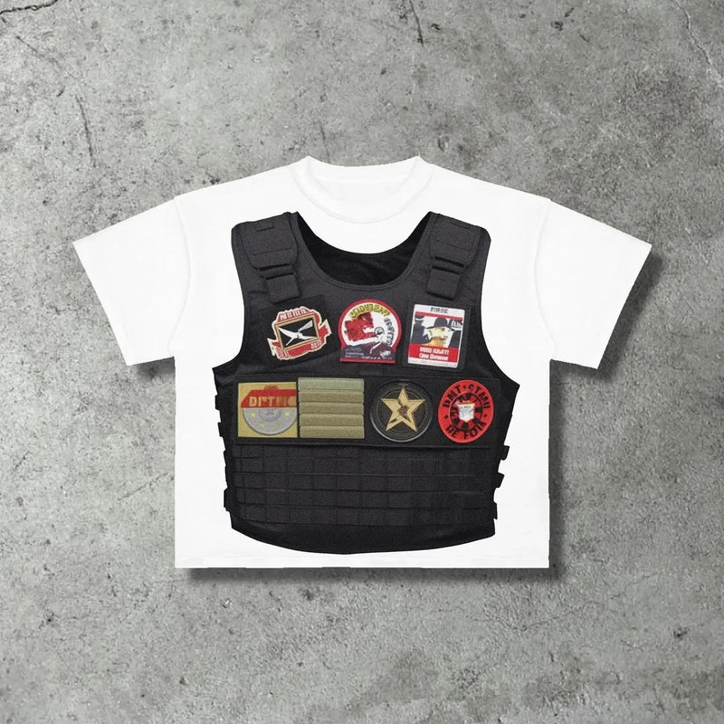 harajuku glitch t-shirt with layered anime block explosion