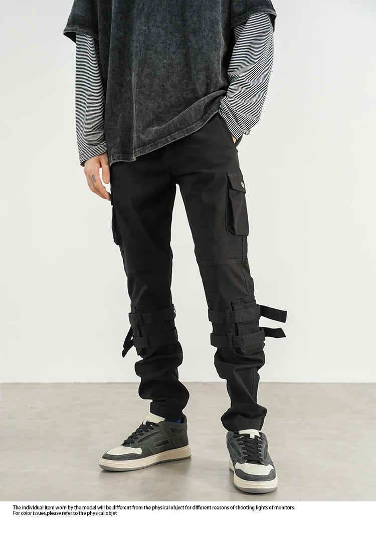 mens high street jeans casual hip hop military cargo pockets trousers new fashion slim fit zipper skinny denim pants joggers unique joggers style 2702