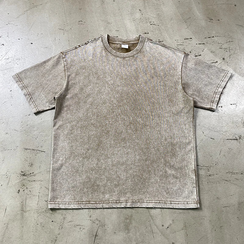 2024 Wax Dyed Vintage Tshirts Distressed Washing Edge Grinding cotton Tshirt for Mens European and American Short Sleeves Tees