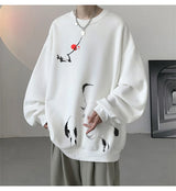 Ink Painting Cartoon Crane Printed Pullover Hoodies For Men 2024 New H