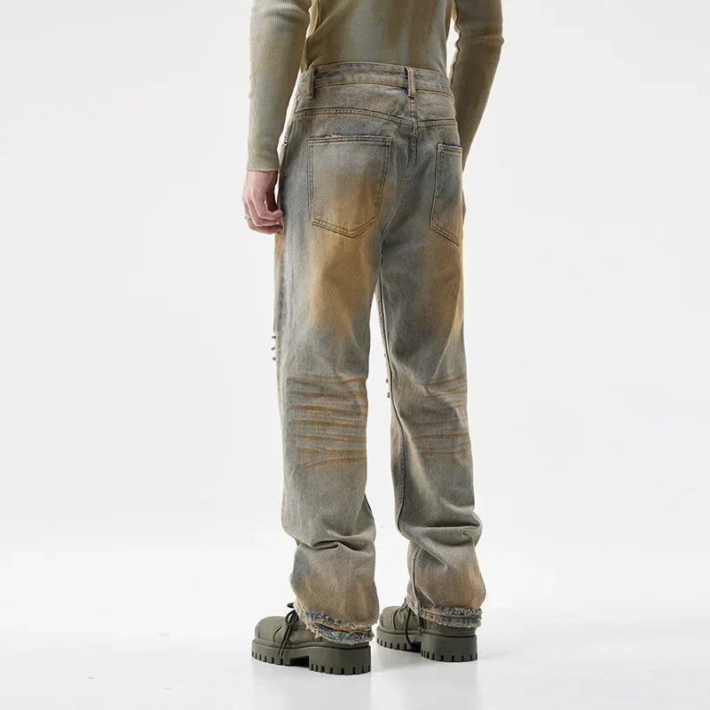 men patch hole distressed plus size denim pant ripped jeans streetwear fashion hip hop vibe loose casual baggy jeans trousers 40 denim street jeans