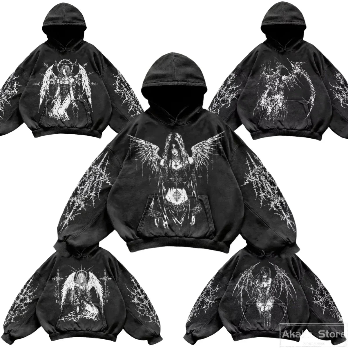 Harajuku All Cotton Hoodies Women Heavy Material Gothic Punk Oversized