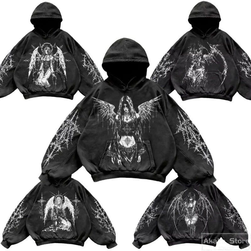 Harajuku All Cotton Hoodies Women Heavy Material Gothic Punk Oversized