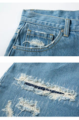 Mens Fashion Denim Jean Shorts Summer Casual Destroyed Ripped Destressed Holes Loose Shorts Hip Hop Streetwear Shorts Joggers