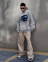Trendy Korean Style Personalized Eye Print Round Neck Sweatshirt Men and Women Autumn and Winter Y2K High Street Hip-hop Tops