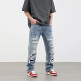 street wear washed hole destroyed skinny jeans denim hip hop blue cylinder male casual slim jeans pants ripped denim trousers urban skinny jeans