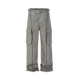y2k streetwear tassel multi pocket jeans for men straight solid baggy cargo pants pantalones hombre casual denim trousers utility cargo pants