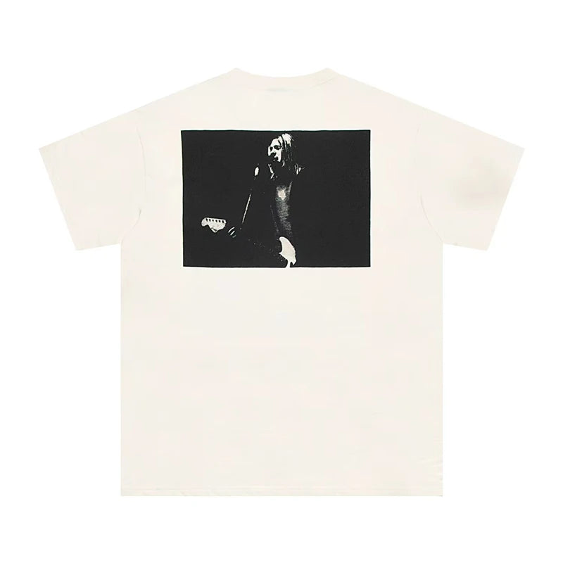 Skatercore Aesthetic print tee – Vintage Band Cobain Portrait Print Heavyweight Short Sleeve