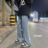 2023 autumn new light luxury fashion jeans men loose european and american style wide leg trousers boutique clothing simplestyle unique jeans style 3880