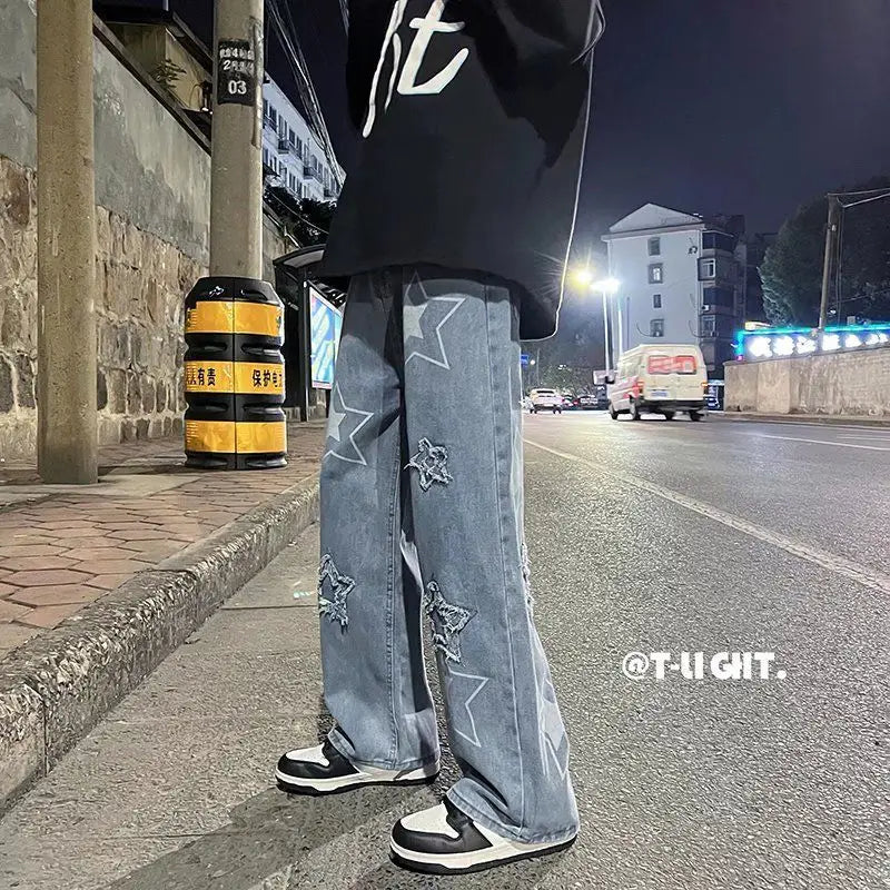 2023 autumn new light luxury fashion jeans men loose european and american style wide leg trousers boutique clothing simplestyle unique jeans style 3880