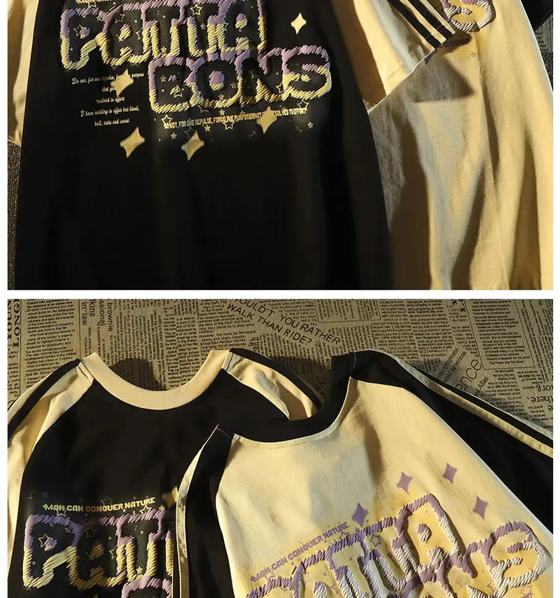 Y2k Oversized shirt – American Summer Trend Personalized Letter Print Raglan Short