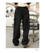men american streetwear fashion loose casual hip hop wide leg black denim baggy jeans pants man y2k cargo jeans trousers unique cargo style 2337
