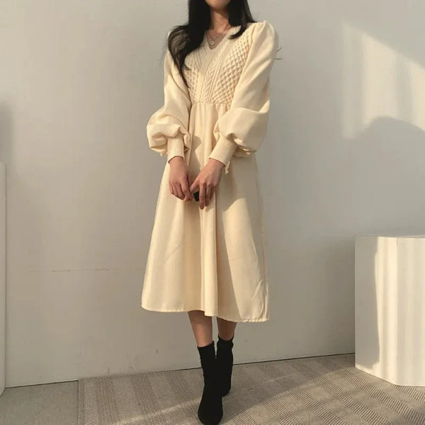Winter Dress Long Elegant Splicing Stripes Y2k Knitted Dress Women Koean Fashion Long Sleeve Dresses Female Club Party Vestidos