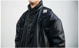 japanese street motorcycle set men thickened stand collar hip hop leather jacket harajuku casual pants 2 pcs bomber suit 2023 unique default style 4904