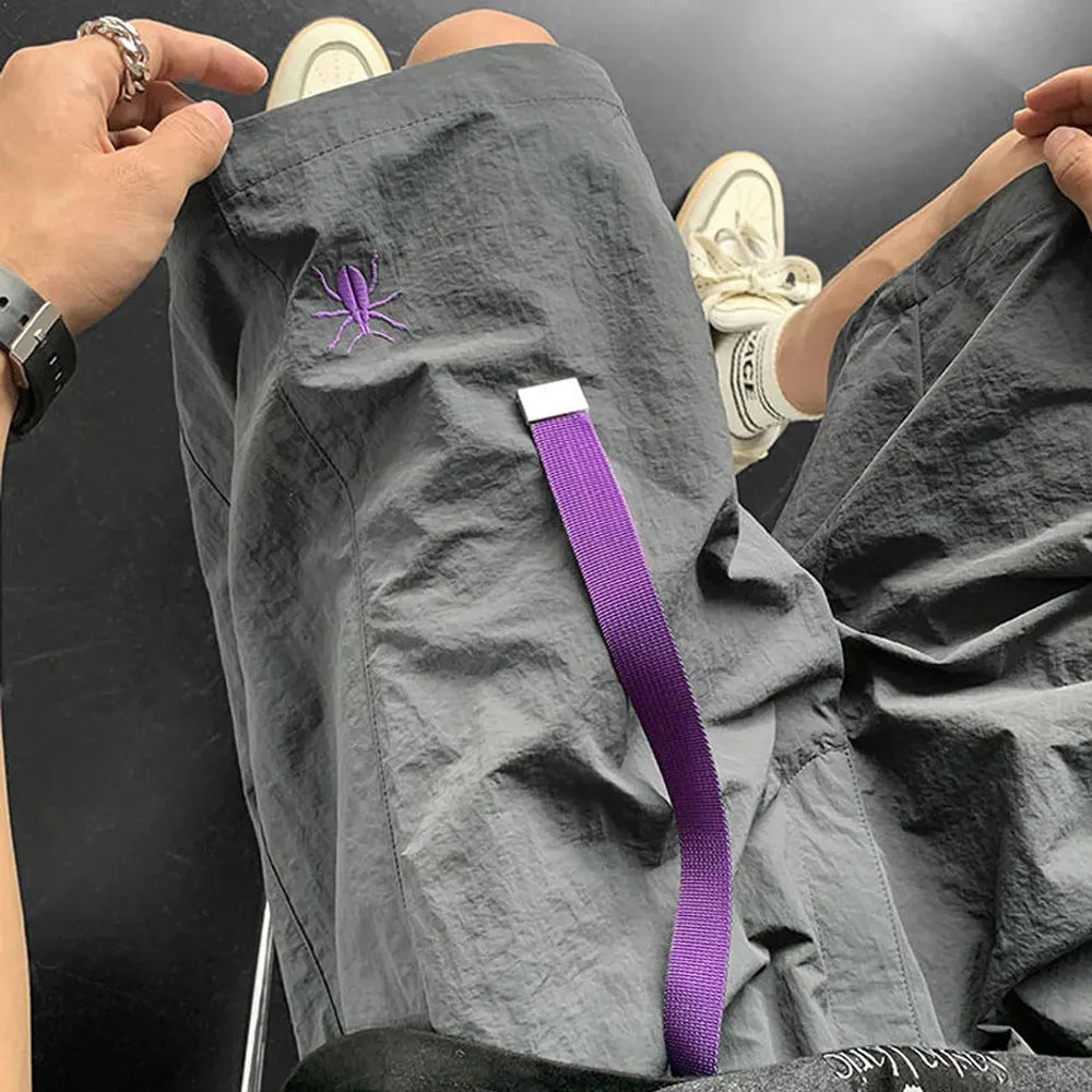 summer functional overalls mens unisex y2k street fashion embroidery casual pants sweatpants shorts knee length cargo shorts unique joggers style 59