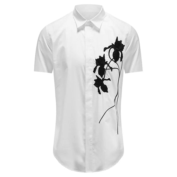 New 2022 Luxury Men Classic Embroidered flowers comfortable Fashion Cotton Casual Shirts Shirt High Quality Short Sleeves A113