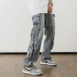 men fashion denim jeans casual bottom button open straight jeans with pockets hip hop streetwear zipper cargo joggers jean pants unique joggers style 2515