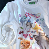 Retro Magic Cats Fun Graffiti Oversized Sweatshirt Women Girls Kawaii Clothes 2022 Autumn Winter Streetwear Long Sleeve Tops