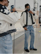 kanye west heavy industry high street jeans straight tube washed knives cut ground edges sagging jeans pants holes for men unique jeans style 2022