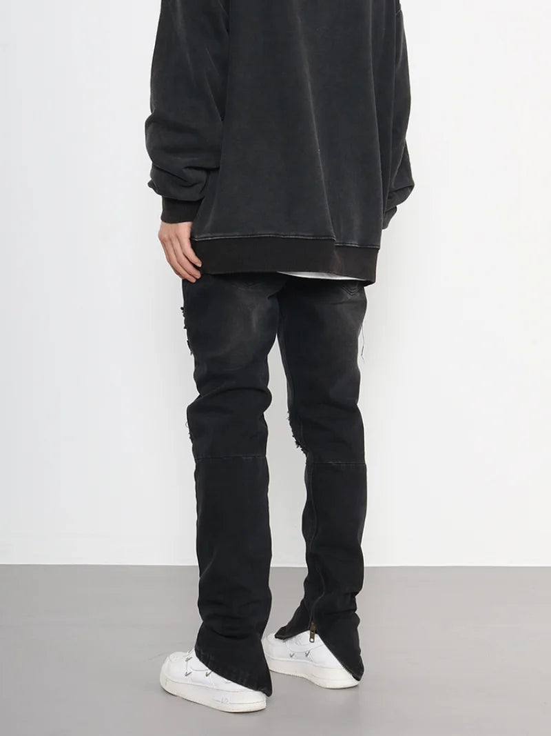 knee ripped patchwork jeans for men hip hop skinny biker taped jean trouser slim fit black denim pants fashion streetwear jogger sporty tapered joggers