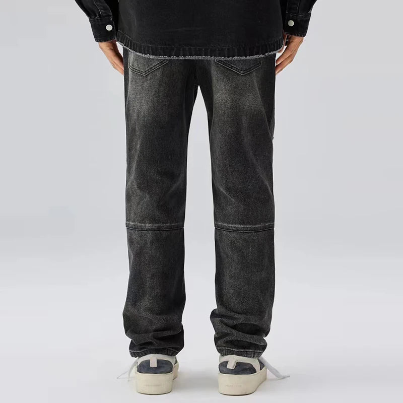 distressed hole ripped washed jeans pants for men straight retro streetwear baggy denim trousers frayed casual hip hop jean unique jeans style 218