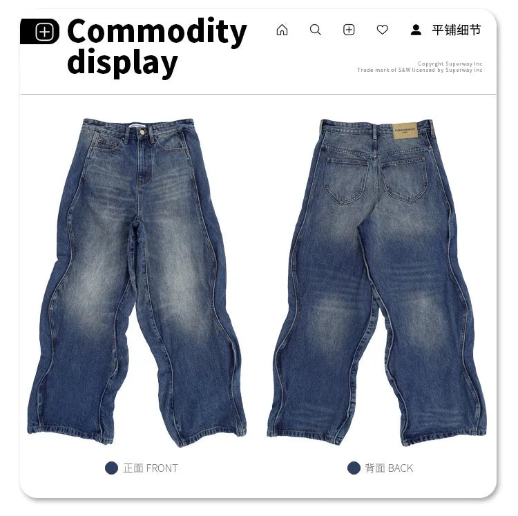 2024 autumn and winter new wave pants wash do old outline jeans unique jeans style 6271