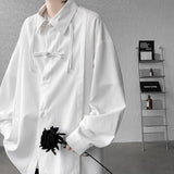 Shirts for men spring and autumn style national fashion design loose and versatile large size outer wear lapel long sleeved tops