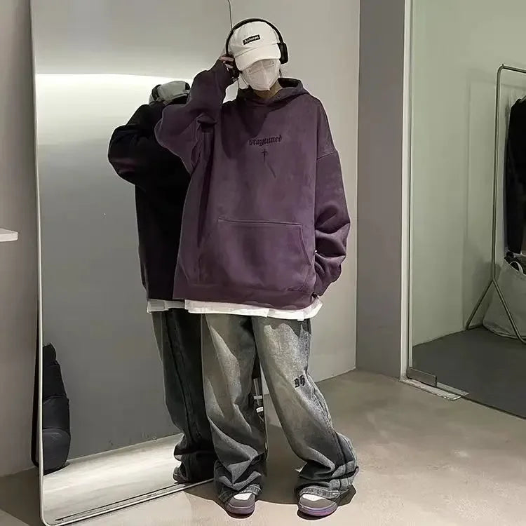 Autumn And Winter New Heavyweight Loose And Thick Hooded Suede Pullove