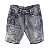 Light Blue Ripped Summer Denim Shorts Street Heavy Washed Destroyed Shorts Men