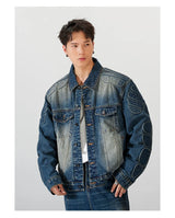casual layering jacket featuring 2024 spring autumn new oversized armor padded jean coat for men turtle shell ripped denim jacket for men super size clothes design – premium quality jacket for men