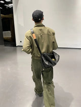 high street y2k men set casual loose lapel jacket hip hop multi pocket overalls 2 piece spring autumn fashion couple suit trend unique default style 4593