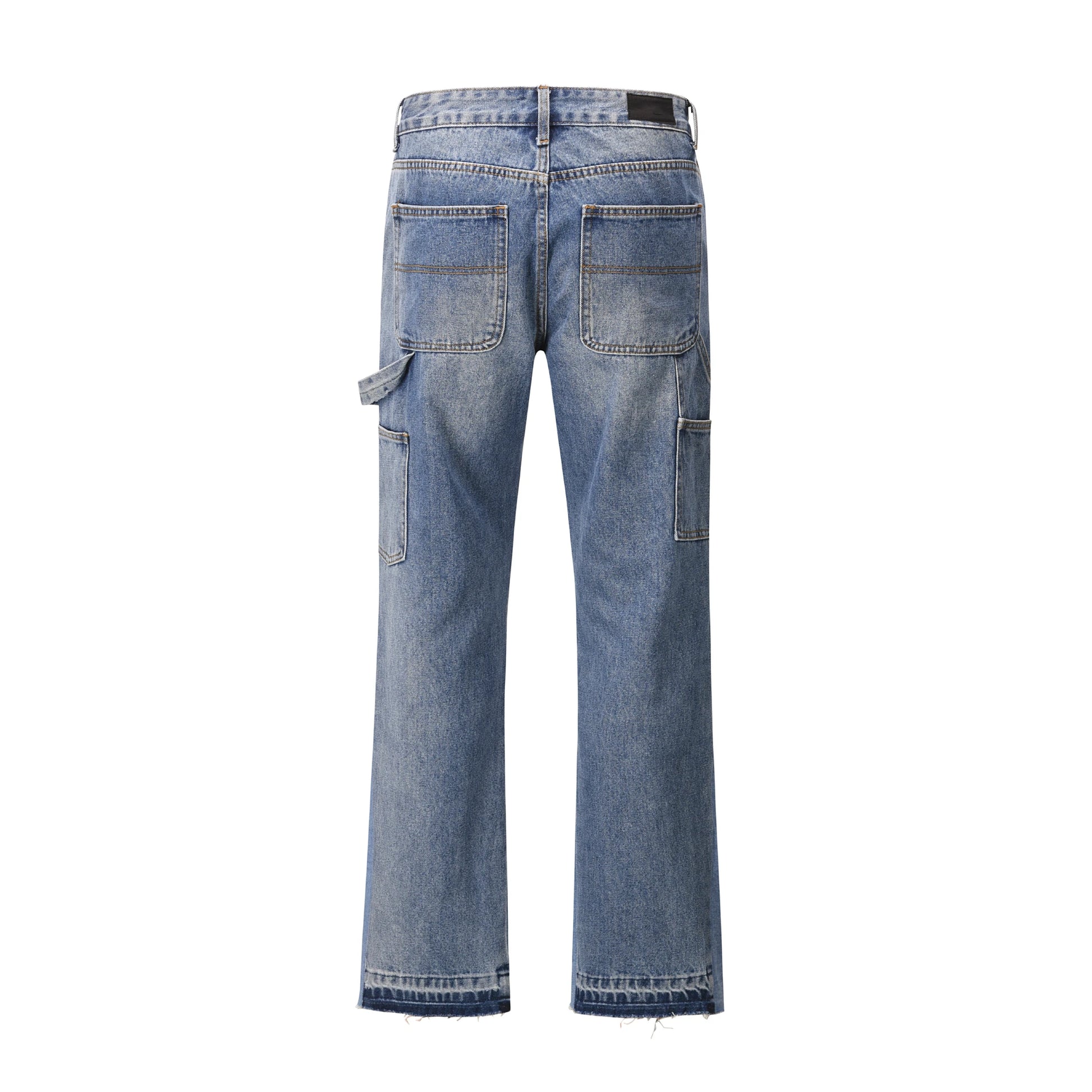 high street fashion contrast straight tube micro flared jean horn pant washing mens tassel vintage patchwork wide denim jeans unique jeans style 5003