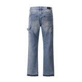 high street fashion contrast straight tube micro flared jean horn pant washing mens tassel vintage patchwork wide denim jeans unique jeans style 5003