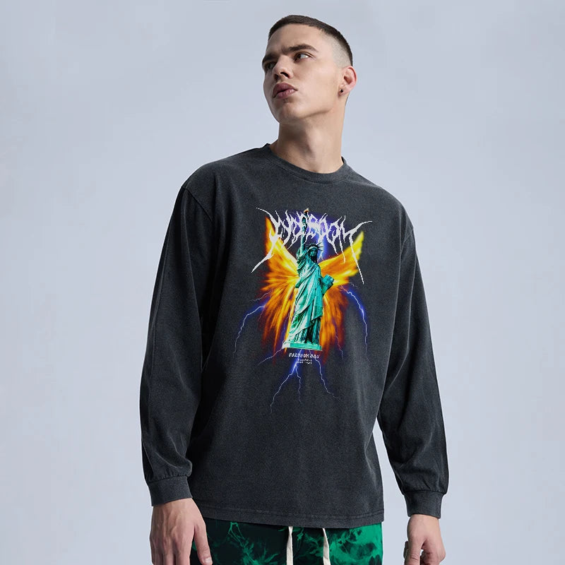 Rainbowtouches Washed Men's Long Shirts Vintage Clothing Oversized Fashion Printing Cool Stuff Popular Hip Hop High Street Style