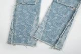 men distressed ripped patchwork paisley denim jean trouser fashion zipper biker jeans streetwear flare pants loose joggers jeans unique joggers style 5049